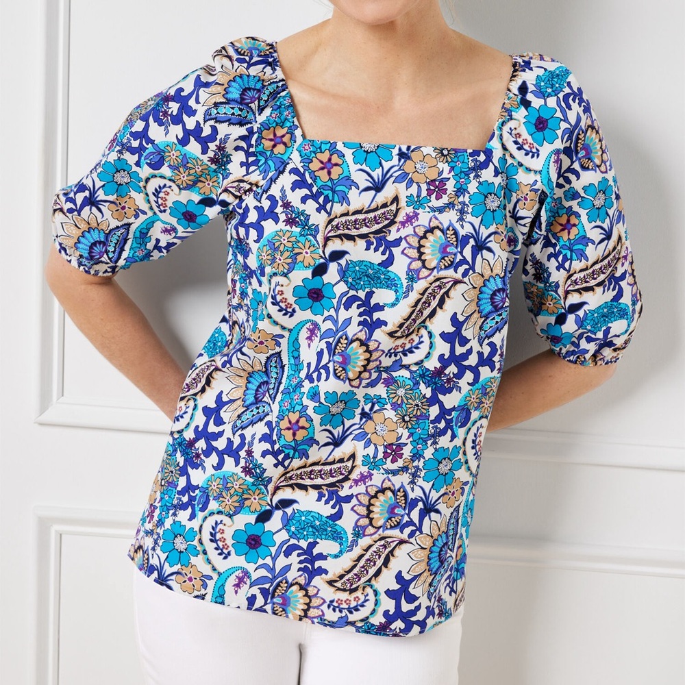 TALBOTS SQUARE NECK BLOUSE - VERDANT FLORAL SZ L